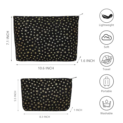 Wudygirl 2-Piece Travel Makeup Bag Set - Black Star Cosmetic Pouch Organizer