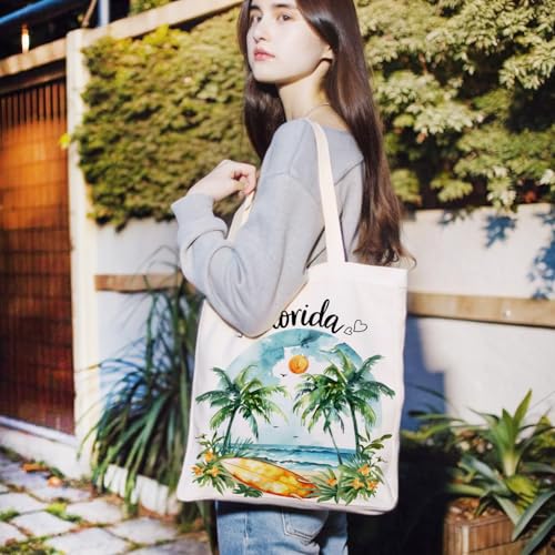 City Watercolor Canvas Tote Bag - Florida Souvenir for Women