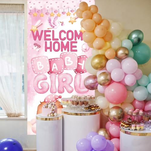 Welcome Home Baby Girl Banner - 6x3ft Pink Nursery Decor