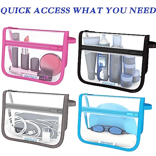 Olanmark Pink 2 Pack TSA Approved Travel Toiletry Bags - Quart Size Clear Cosmetic Organizer