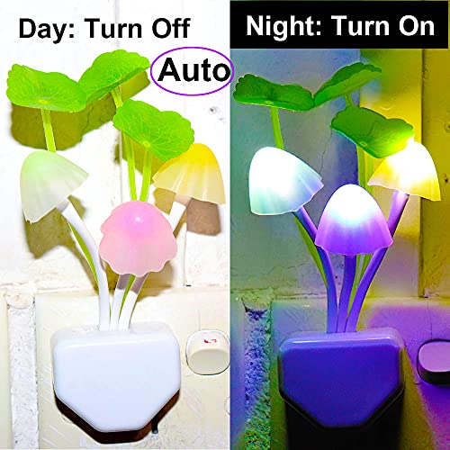 AUSAYE LED Mushroom Night Light - 7 Color Changing, Auto Sensor, Pack of 4