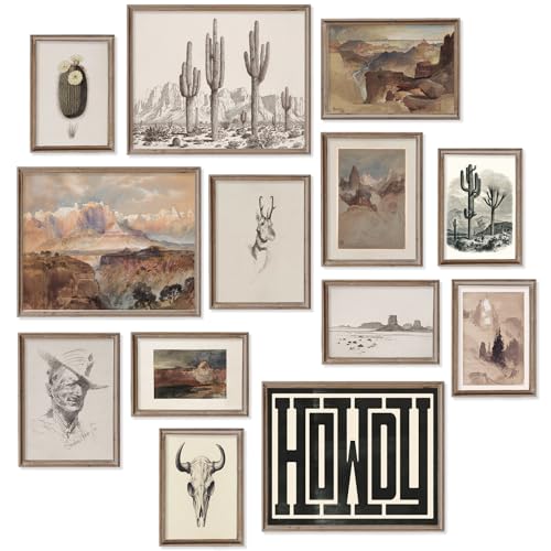 Vintage Western Wall Art Set - 13 Rustic Prints for Home Decor