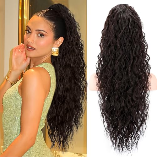 26 Inch Curly Claw Clip Ponytail Extension - Dark Brown Synthetic Hairpiece