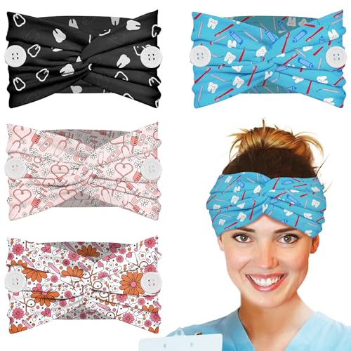 Plifal Medical Nurse Headbands with Buttons - Dentistry Version, Non-Slip, Moisture-Wicking, Soft Hair Accessories for Healthcare Workers