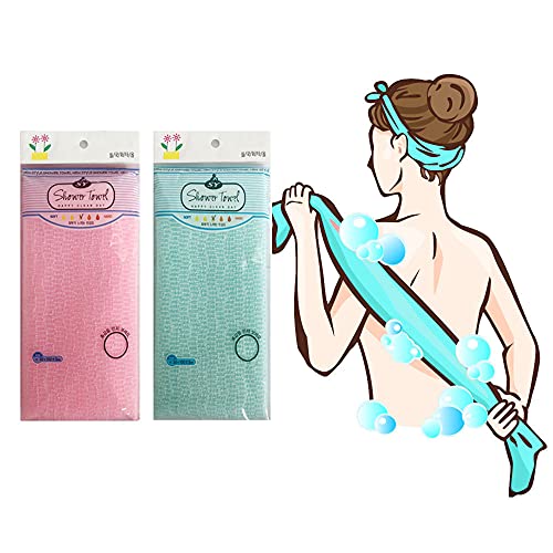 NOPIGO Premium Exfoliating Washcloth Towel 2 Colors Mint Pink Long Back Scrubber Korean Loofah Bath Sponge