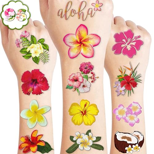 120 PCS Tropical Flower Hawaiian Temporary Tattoos - Normal Variation