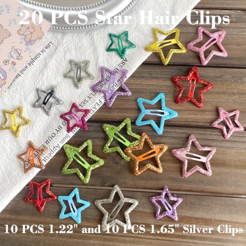 20-Piece Star Hair Clips Set - Non-Slip Metal Snap Barrettes for Women