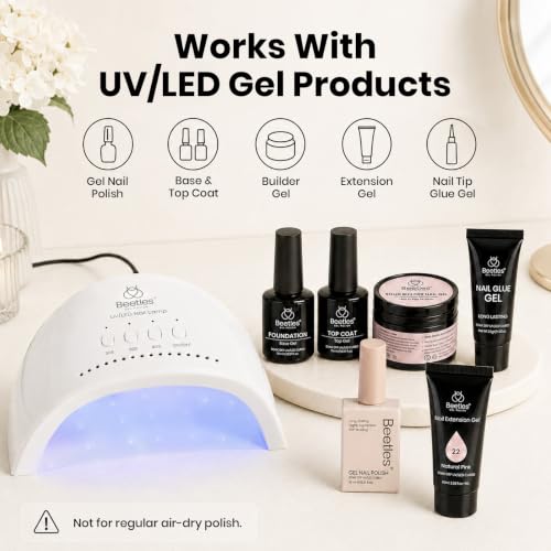 Beetles UV Nail Lamp - 1 Count, Smart Sensor with 3 Timer Settings for Gel Nails - White