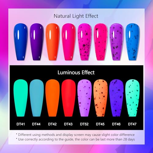 MEET ACROSS 8-Piece Glow in the Dark Neon Gel Nail Polish Set