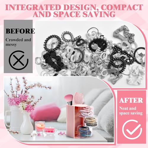 2 Pcs Pink Hair Accessories Organizer with Makeup Brush Holder