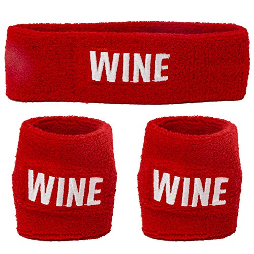 Funny Guy Mugs Wine Party Sweatband Set - 3-Piece Unisex Headband & Wristbands