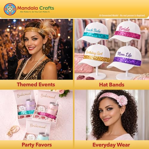 Red Glitter Sequin Headbands for Women - 12-Pack Elastic Bands