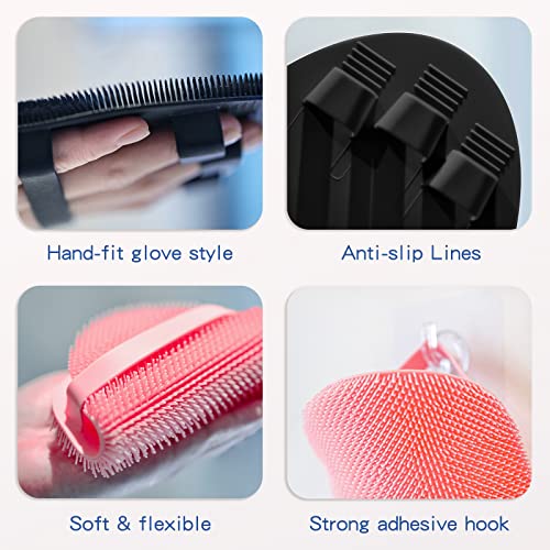 Manmihealth Silicone Back Scrubber & Soft Bath Glove Set 2PCS Black Thick Bristles