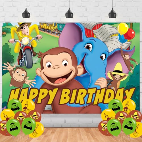 George Monkey Birthday Party Backdrop - 5ft x 3ft Vinyl Banner