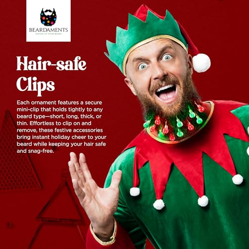 Christmas Beard Lights - Colorful Ornaments with Easy Clips - 16pc