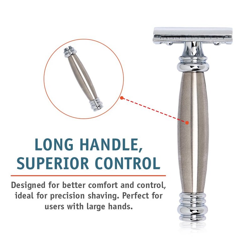 MERKUR 43C Double Edge Safety Razor, Heavy Stainless Steel Handle, Two-Piece Design, Closed Comb Straight Bar, Bright Chrome Finish, Made in Germany
