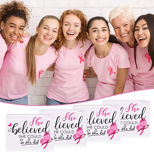 60-Pack Pink Ribbon Breast Cancer Awareness Makeup Bags, EVA Zip Pouches