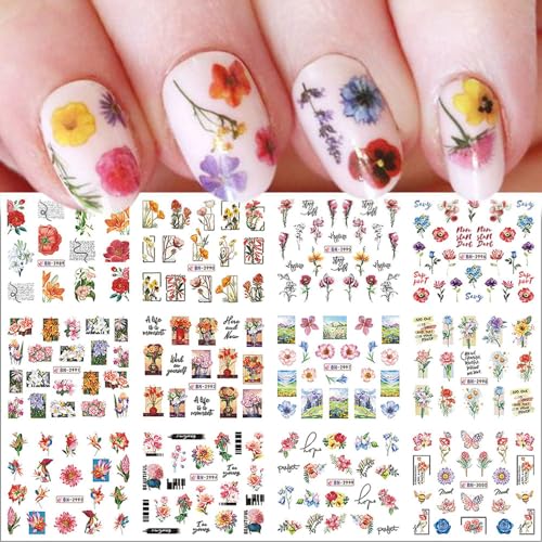 3D Floral Water Transfer Nail Stickers - Spring Summer Designs