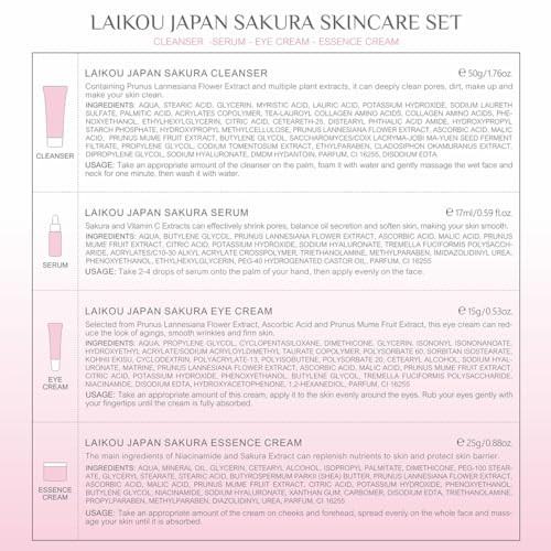 LAIKOU Sakura Skin Care Set - 4-Piece Facial Travel Kit for Hydration