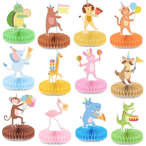 12 PCS Safari Animal Parade Honeycomb Centerpieces for Parties