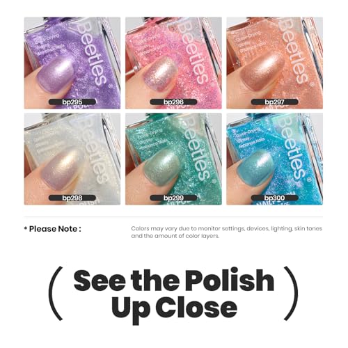 Beetles Glitter Nail Polish Set - 6 Quick Dry Colors with Pearl Finish