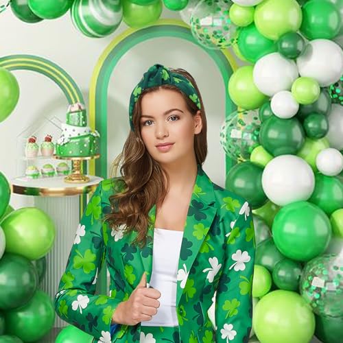 YanJie Knotted Clover Shamrock Headbands for Women & Girls, St. Patrick's Day Gift, Green White Leopard Variation