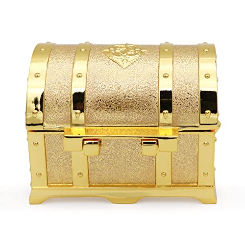Vintage Metal Treasure Chest Jewelry Box - Small Gold Trinket Case