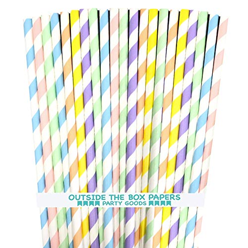 Pastel Stripe Paper Straws - 150 Biodegradable Straws for Parties