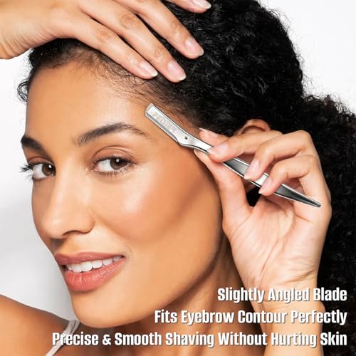FEISIER Metal Eyebrow Razor Kit with 10 Blades & Travel Pouch - Precision Facial Hair Remover for Women & Men
