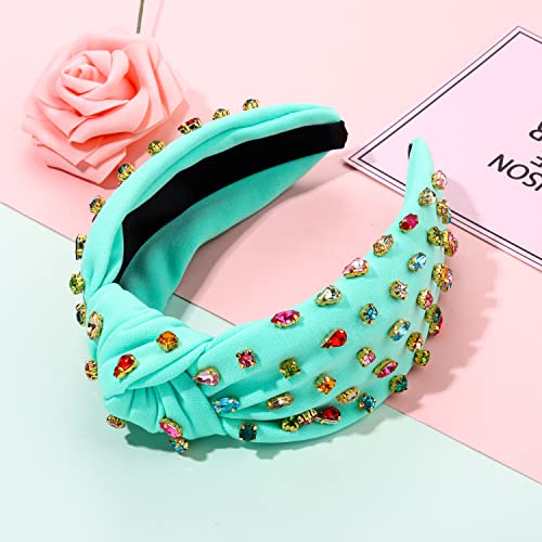 NVENF A-Green Rhinestone Knotted Headband for Women Summer Hair Accessories