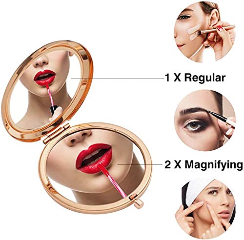 Gold Compact Mirror 5-Pack - Double-Sided Travel Makeup Mirror with 1X/2X Magnification