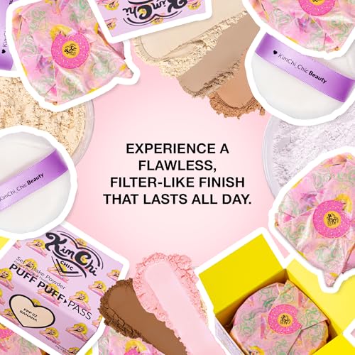 KimChiChic Beauty Puff Puff Pass Loose Setting Powder Makeup, Set & Bake Face Powder with Rice & Vitamin E, Matte Airbrush Finish, Oil Control with Velour Pad, Cruelty-Free, Translucent 0.70 oz (20 g)