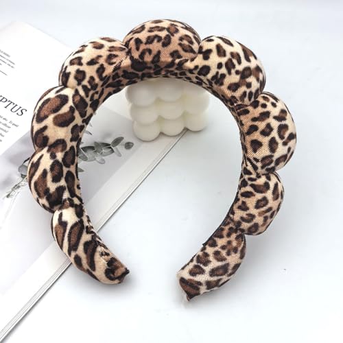 TYSSELY Gold Velvet Leopard Spa Headband for Face Washing & Beauty