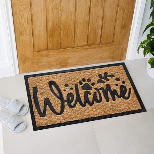 Funny Non-Slip Coconut Coir Doormat with Dog Paw Design - 30x17 Inch