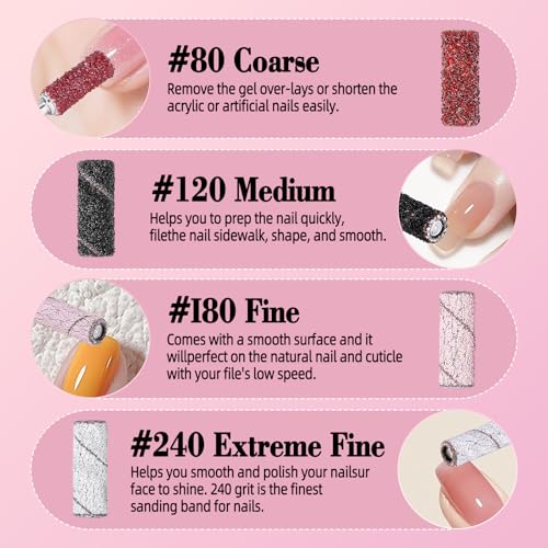 140 Pcs Nail Sanding Bands Set with Mandrel & Cuticle Bits