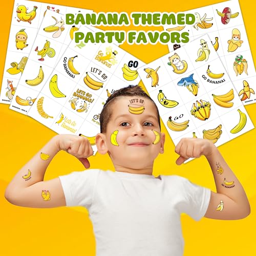 60 Banana Temporary Tattoos – Fun Fruit Party Favors for Kids