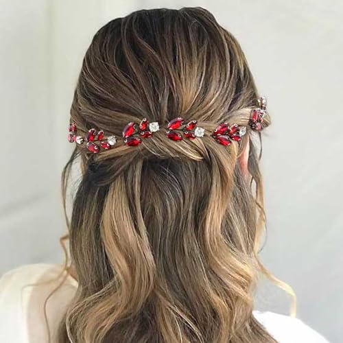 Bridal Burgundy Crystal Hair Vine Headpiece – Red Rhinestone Wedding Accessory