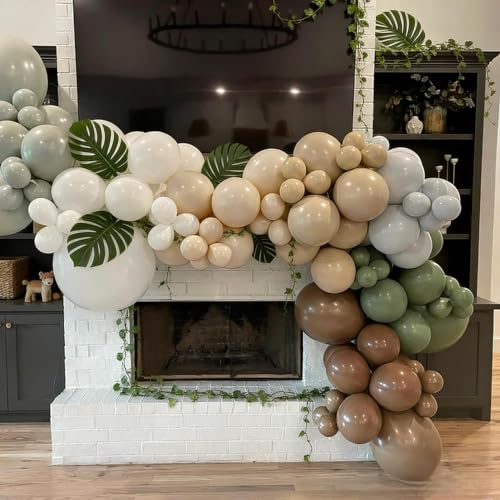 12-Inch Woodland Balloons Set - Sage Green, Brown, and Sand