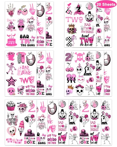 Bad To The Bone 192-Piece Skeleton Temporary Tattoos – 20 Sheets for 2nd Birthday Party Favors
