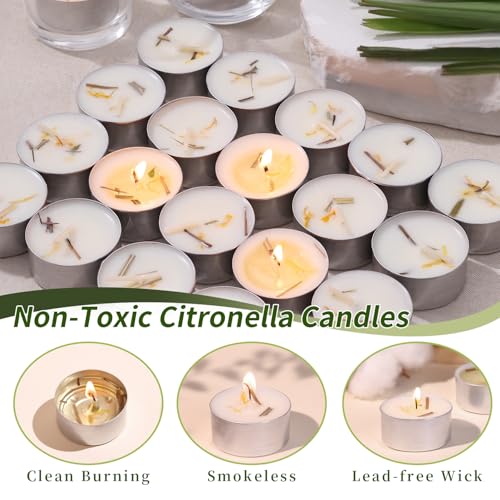 16 Pcs Citronella Scented Tealight Candles with Dried Lemongrass