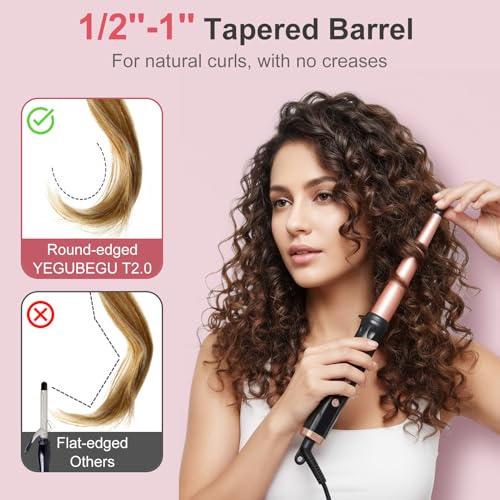 YEGUBEGU Tapered Curling Wand Iron 0.5-1 Inch for All Hair Types