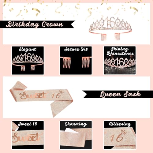 Rose Gold & Black Sweet 16 Party Decorations Kit