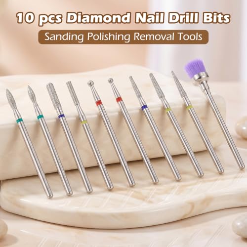 Professional Nail Drill Bits Set - 10 PCS for Acrylic & Gel Nails
