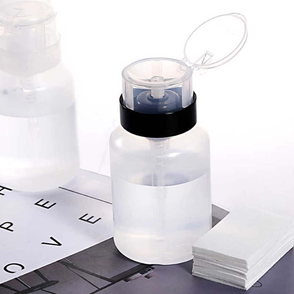 Nail Polish Remover Pump Dispenser - 2 Pack Acetone Safe ABS Bottles | 200ml (6.8oz) Lockable Flip Cap