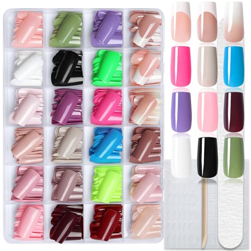 AddFavor Long Square Press-On Nails Set 576PCS Multicolor Glossy Fake Nails for Women