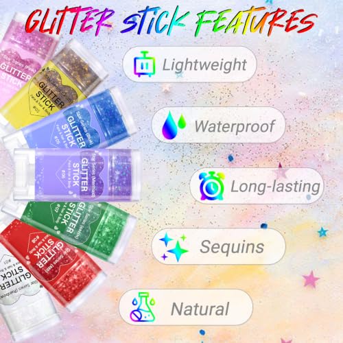 3PCS Waterproof Face Glitter Stick Set - Gold, White, Purple