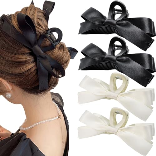 Sizobi 4PCS Bow Claw Clips Set - Strong Hold for All Hair Types, White & Black
