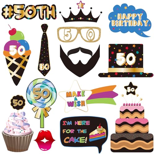 50th Birthday Photo Booth Props Kit - 40 Premium Quality Accessories