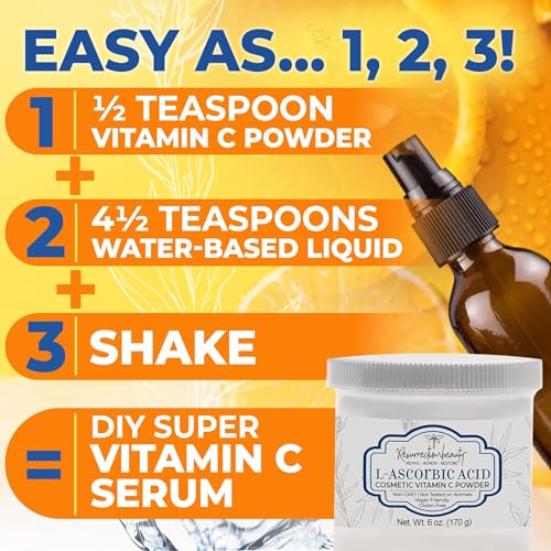 ResurrectionBeauty 100% Pure L-Ascorbic Acid Vitamin C Powder for DIY Face Serums - 6 OZ, Variation 1