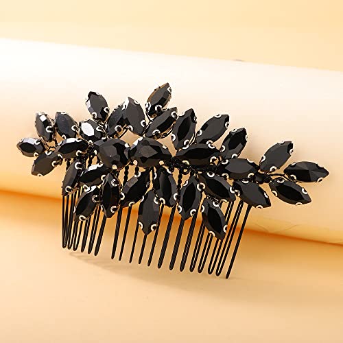 Black Rhinestone Crystal Hair Comb for Bridal & Special Occasions - Teyglen